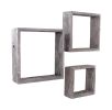 Set Of 3 Square Smoky Black Reclaimed Wood Open Box Shelve