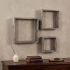 Set Of 3 Square Smoky Black Reclaimed Wood Open Box Shelve