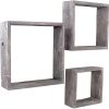 Set Of 3 Square Smoky Black Reclaimed Wood Open Box Shelve