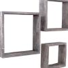 Set Of 3 Square Smoky Black Reclaimed Wood Open Box Shelve