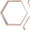 Set Of 3 Hexagon Rustic Natural Weathered Grey Wood Open Box Shelve