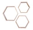 Set Of 3 Hexagon Rustic Natural Weathered Grey Wood Open Box Shelve