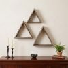 Set Of 3 Triangle Rustic Natural Weathered Grey Wood Open Box Shelve