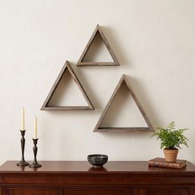 Set Of 3 Triangle Rustic Natural Weathered Grey Wood Open Box Shelve