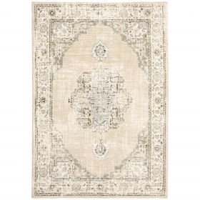 10' X 14' Beige And Ivory Center Jewel Area Rug