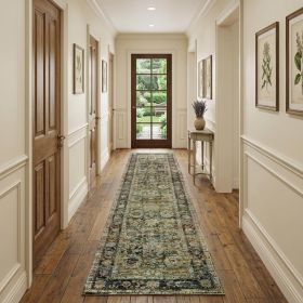 12' Runner Green Power Loom Runner Rug