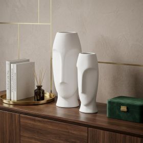 Set of Two Ceramic White Cylinder Table Vases