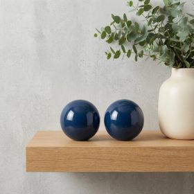 Set Of 2 Blue Aluminum Decorative Spheres 3'