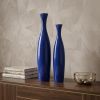 Set Of 2 Deep Indigo Blue Ceramic Tall Thin Vases