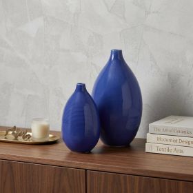 Set Of 2 Deep Indigo Blue Ceramic Bulb Vases