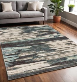 5' X 7' Ivory Blue Gray Abstract Layers Indoor Area Rug
