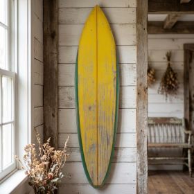 76" X 18" X 1" Distressed And Rustic Yellow Surfboard Wood Panel Wall Art