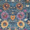 10' Blue And Orange Floral Power Loom Runner Rug