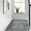 10' Blue And Orange Floral Power Loom Runner Rug