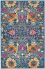 2' X 3' Blue And Orange Floral Power Loom Area Rug