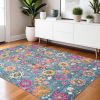 4' X 6' Blue And Orange Floral Power Loom Area Rug