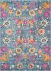 4' X 6' Blue And Orange Floral Power Loom Area Rug