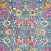 4' X 6' Blue And Orange Floral Power Loom Area Rug