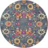 4' Blue And Orange Round Floral Power Loom Area Rug