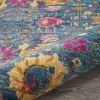 4' Blue And Orange Round Floral Power Loom Area Rug