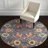 4' Blue And Orange Round Floral Power Loom Area Rug