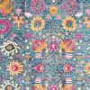 5' X 7' Blue And Orange Floral Power Loom Area Rug
