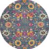 5' Blue And Orange Round Floral Power Loom Area Rug