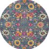 5' Blue And Orange Round Floral Power Loom Area Rug