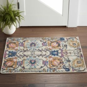 2' X 3' Orange And Ivory Floral Power Loom Area Rug