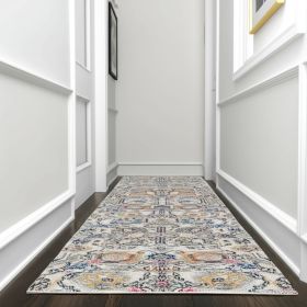10' Orange And Ivory Floral Power Loom Runner Rug