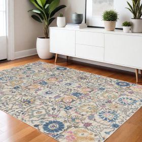 4' X 6' Orange And Ivory Floral Power Loom Area Rug