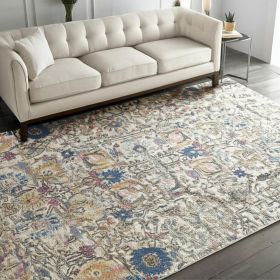 5' X 7' Orange And Ivory Floral Power Loom Area Rug