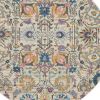 5' Orange And Ivory Round Floral Power Loom Area Rug