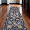 10' Navy Blue Floral Power Loom Runner Rug