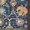 10' Navy Blue Floral Power Loom Runner Rug