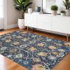 4' X 6' Navy Blue Floral Power Loom Area Rug