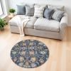 4' Navy Blue Round Floral Power Loom Area Rug