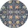 4' Navy Blue Round Floral Power Loom Area Rug