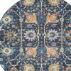 5' Navy Blue Round Floral Power Loom Area Rug