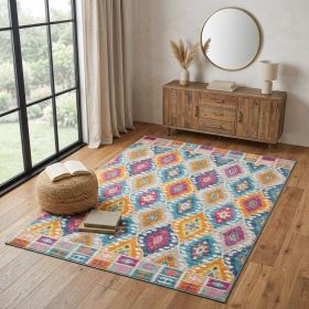 4' X 6' Blue And Pink Ogee Power Loom Area Rug