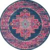 4' Blue Round Power Loom Area Rug