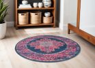 5' Blue Round Power Loom Area Rug