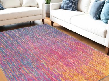 5' X 7' Blue And Pink Abstract Power Loom Area Rug