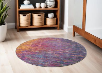 5' Blue And Pink Round Abstract Power Loom Area Rug