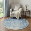 4' Blue and Ivory Abstract Power Loom Round Rug