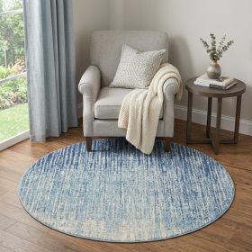 4' Blue and Ivory Abstract Power Loom Round Rug