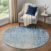 5' Blue and Ivory Abstract Power Loom Round Rug