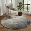 5' Gray And Ivory Round Abstract Power Loom Area Rug