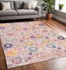 5' X 7' Gray and Pink Floral Power Loom Distressed Area Rug