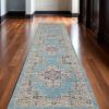 10' Light Blue Southwestern Power Loom Runner Rug